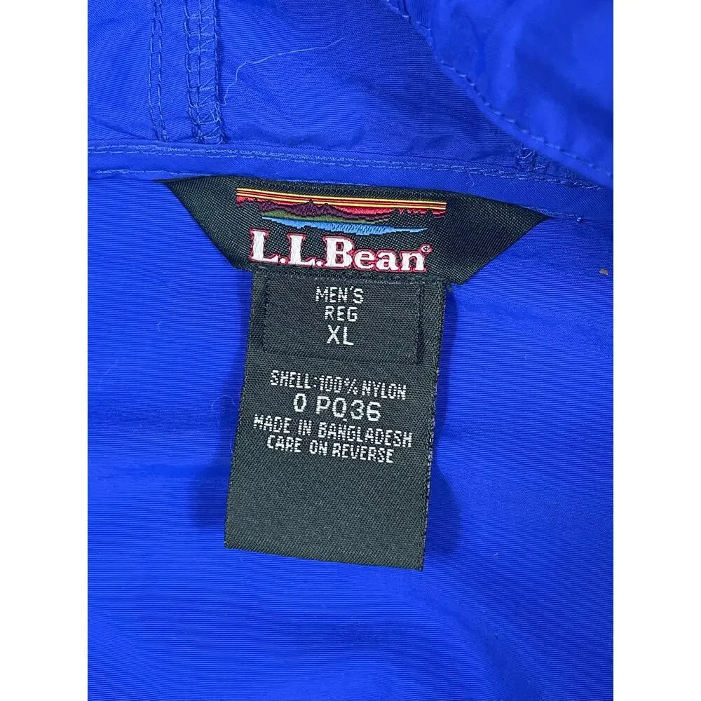 Vintage L.L. Bean Mens Size XL Reg Windbreaker Pullover Hoodie 1/4 Zip Blue